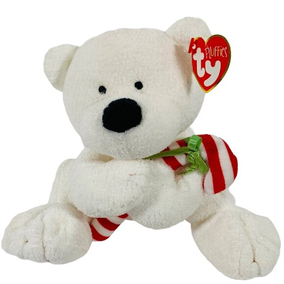 TY Pluffies Christmas Polar Bear Stuffed Animal Candy Cane White Plush Teddy - Picture 2 of 10